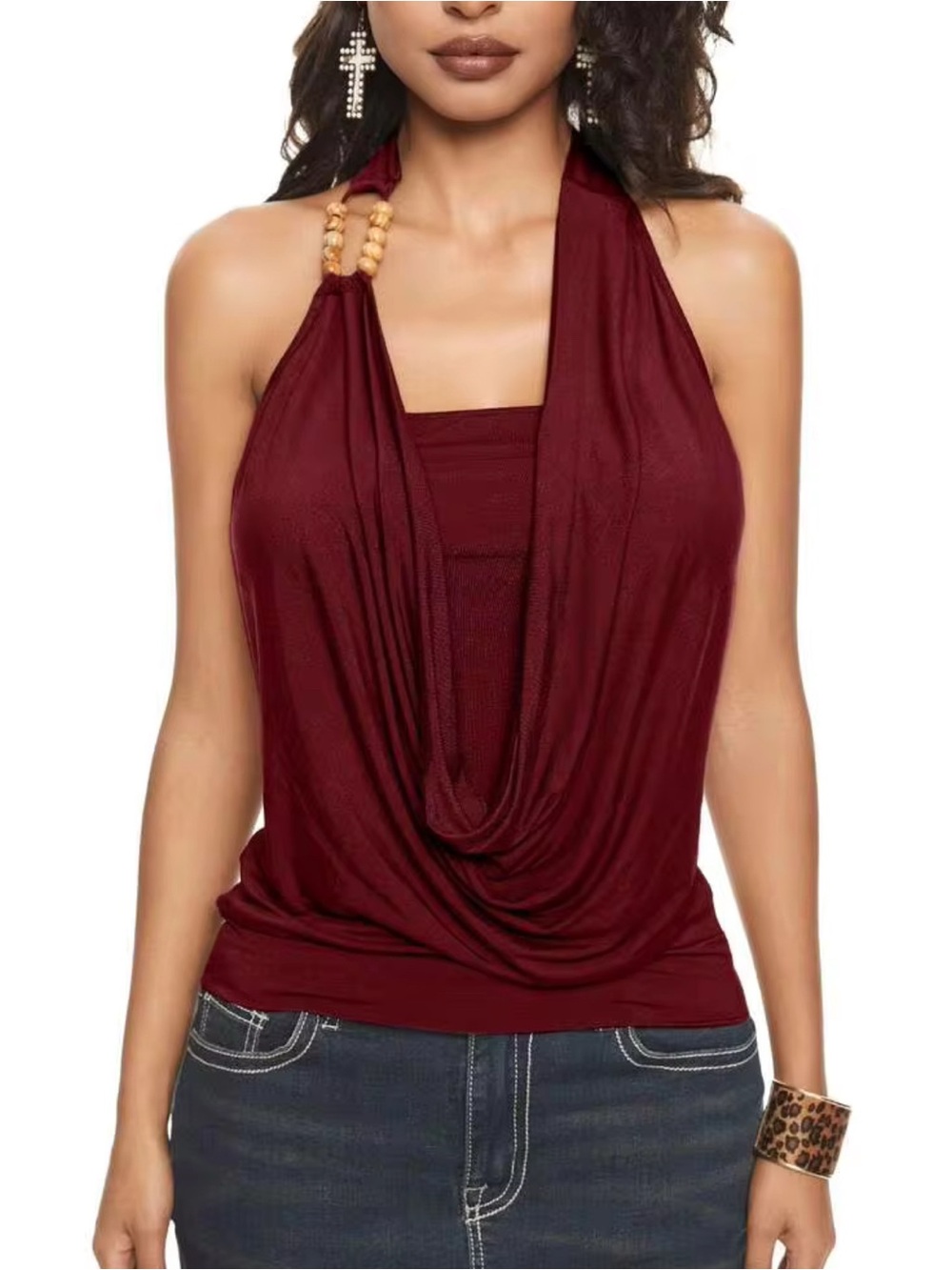 2 pieces Forever 21 Burgundy Halter top with Bead Accent snd  skirt